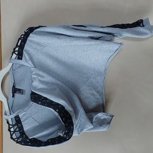 Gray and Black Large Long Sleeve Crop Top with Laced Arms